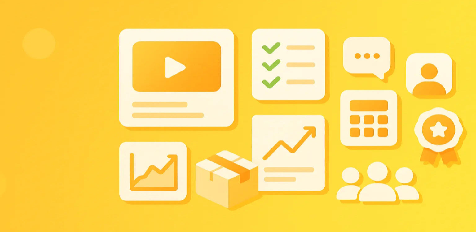 Collection of icons on a yellow background